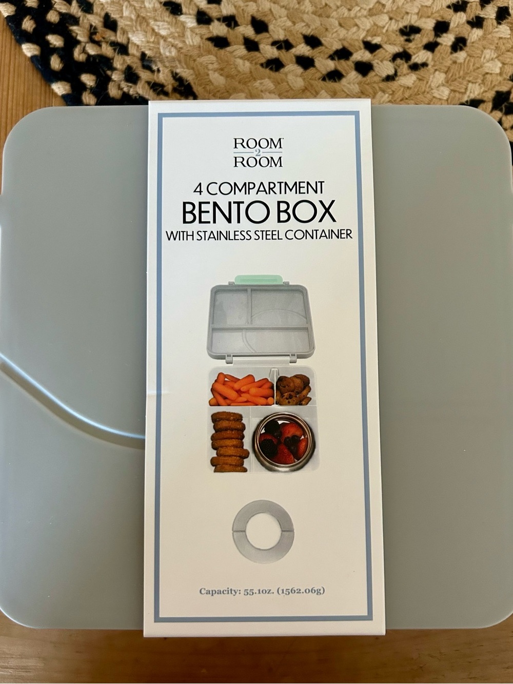 Gray 4-Compartment Bento Box with Stainless Steel Container- New